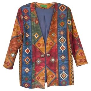 Vintage 90s South Western Geometric Blazer Size Large Boho Rodeo Country Prairie